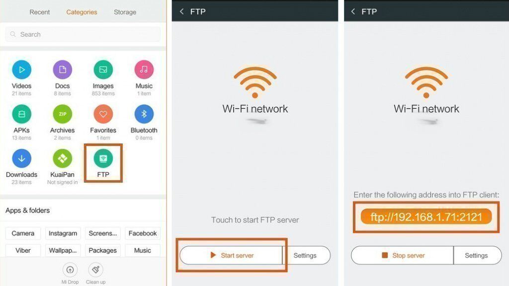 Запуск FTP сервера на смартфоне Xiaomi