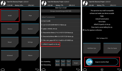 Меню программы TWRP Установка Root-прав через TWRP