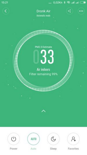 Основное меню приложения очистителя воздуха Xiaomi Mi Air Purifier 2 Интерфейс приложения очистителя воздуха Xiaomi Mi Air Purifier 2