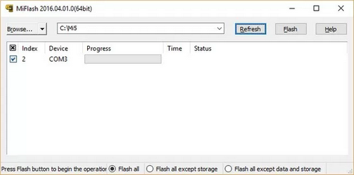 Обновление Xiaomi через Fastboot Экран программы MiFlash